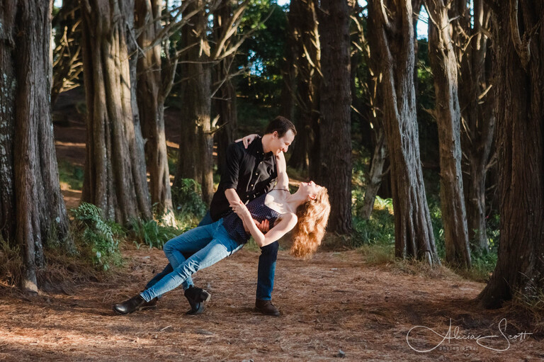 Jack and Caroline engagement shoot session in the Wellington forested hills taken by Alicia Scott Photographer